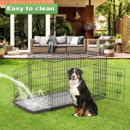 Double-Door Metal Dog Crate with Divider and Tray; X-Large; 48"L