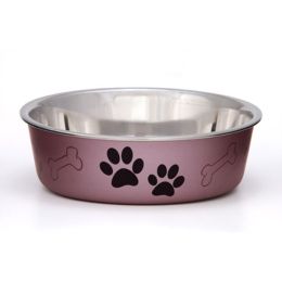 Loving Pets Metallic Dog Bowl Paw Print and Bone Grape Medium