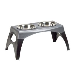 Bergan Stormcloud Elevated Feeder 2 Dog Bowl Black; Grey Medium