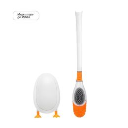 Creative duckling; diving duck; toilet brush; silicone brush; hole free toilet; wall hanging cleaning; 2 brushes (colour: white)