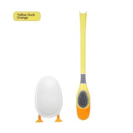 Creative duckling; diving duck; toilet brush; silicone brush; hole free toilet; wall hanging cleaning; 2 brushes (colour: yellow)