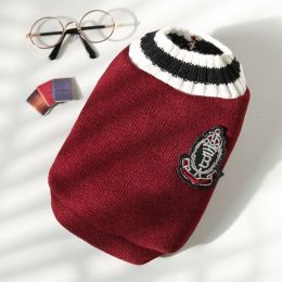 Autumn and winter new knitting vest V-neck college style pet dog cat clothes vest Teddy Bomei supplies (colour: 278 Badge Sweaters Wine Red, size: S)