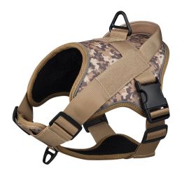 Dog Harness; large dog training tactical chest strap; K9 pet chest strap; vest type reflective dog rope; explosion-proof impulse traction (Specification (L * W): S, colour: Green camouflage)