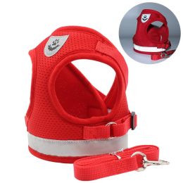 dog Harnesses and dog leash set; Pet Chest Strap Vest Dog Towing Rope Reflective Breathable Dog Rope Pet Supplies Wholesale (Specification (L * W): L, colour: red)