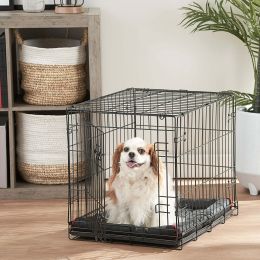 Double-Door Folding Metal Wire Dog Crate with Divider; Large; 36" (Count: 1-door, Material: Metal, plastic)