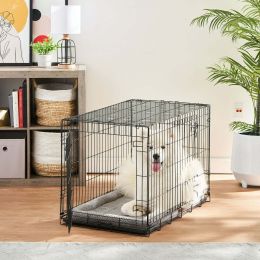 Double-Door Folding Metal Wire Dog Crate with Divider; Large; 36" (Count: 2-door, Material: Metal, plastic)