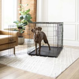 Double-Door Foldable Metal Wire Dog Crate with Divider; X-Large; 42" (Count: 2-door, Material: Metal, plastic)