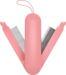 Pet Life 'JOYNE' Multi-Functional 2-in-1 Swivel Travel Grooming Comb and Deshedder (Color: Pink)