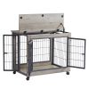 Furniture Style Dog Crate Side Table on Wheels with Double Doors and Lift Top.